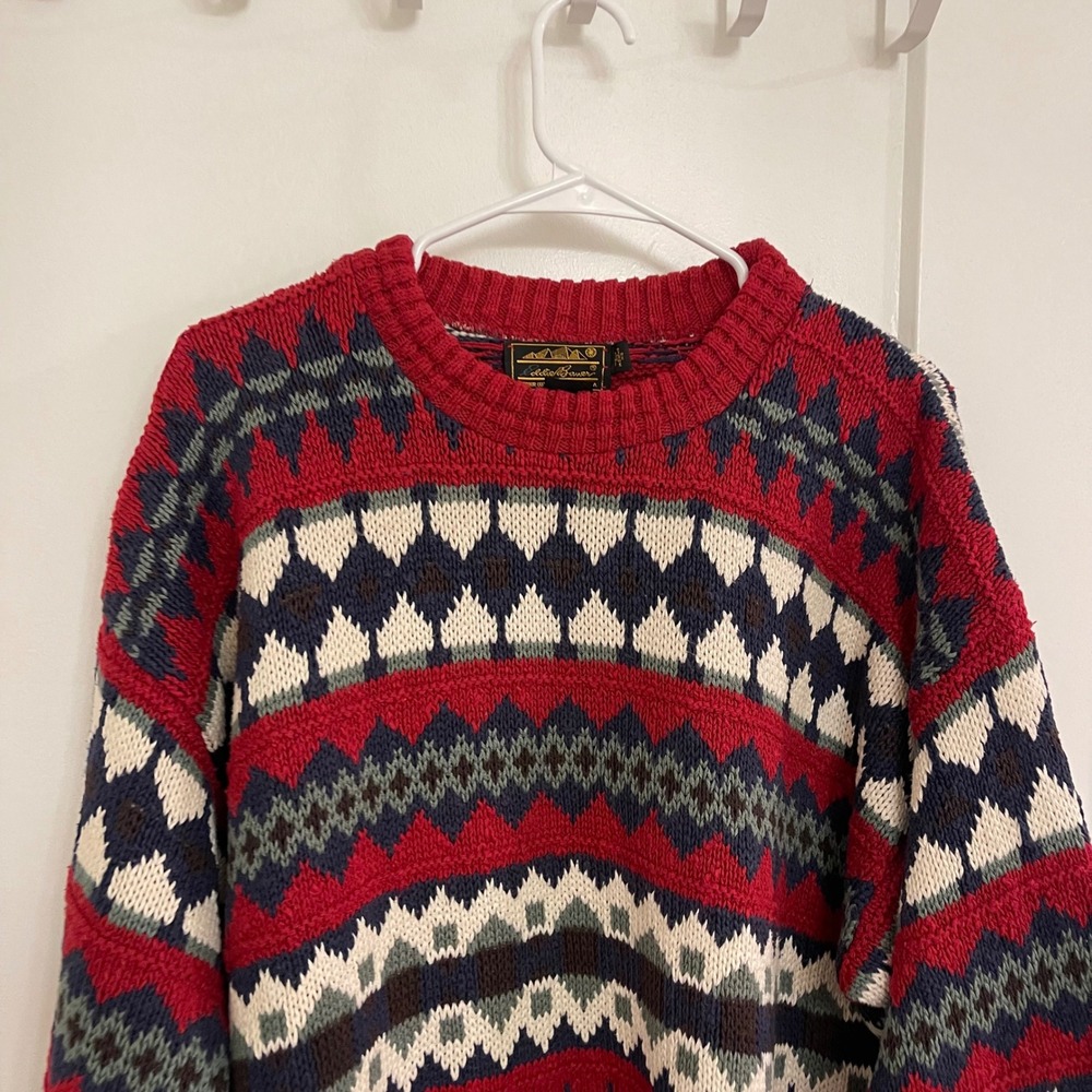 Vintage Eddie Bauer Geometric Sweater Holiday 80s Fall Retro Granola - Picture 2 of 11